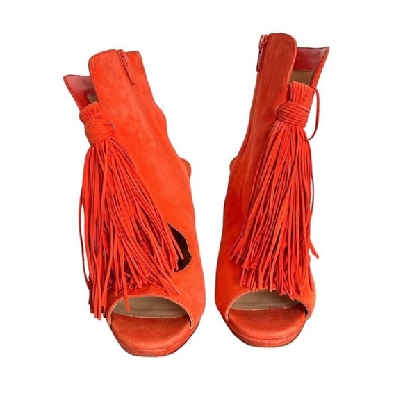 Christian Louboutin Women's Sz 37 US 7 Otoka Tassel Orange Suede Ankle Boots - Picture 2 of 12